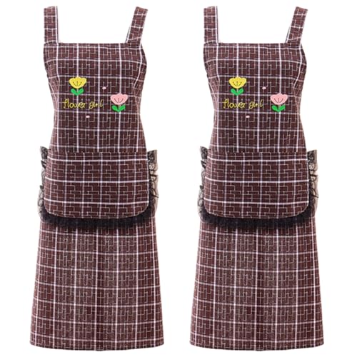 Prettiee Schürzen 2 Stück Verstellbar Damen mit Taschen Küchenschürze Damen Koch-/Backschürze (Braun Einheitsgröße) von Prettiee