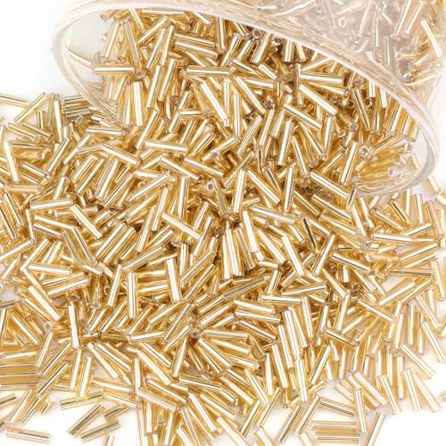 Prettme 4000 Stück Gold Röhrenperlen 7x2mm für Armbänder, Tube Perlen Set mit Pinzette, Bugle Perlen, Glas, DIY Schmuck & Handwerk Prettme 4000 Stück Gold Röhrenperlen 7x2mm für Armbänder, Tube Perlen Set mit Pinzette, Bugle Perlen, Glas, DIY Schmuck & Handwerk von Prettme