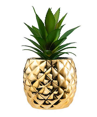 Goldene Ananas Dekoration Porzellan Topf künstliche Sukkulenten Pflanze 19,8 cm Höhe Home Office Schreibtisch Gold Dekoration von Pretty Home