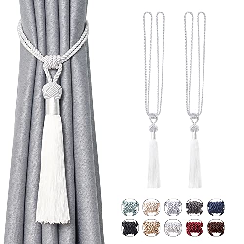 Pretty Jolly Langen Quasten Vorhang-Raffhalter Handmade geflochtene Seil Knoten drapierte Raffhalter Elegante dekorative Vorhanghalter für Zuhause und Büro, Weiß, 2 Stück von Pretty Jolly
