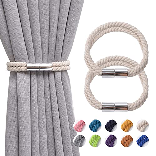 Pretty Jolly 2 Stück starke magnetische Vorhang-Raffhalter moderner einfacher Stil Drapier-Raffhalter Doppel-Hanfseil dekorative Vorhanghalter für dünne oder dicke Fenster zu Hause & Büro (beige) von Pretty Jolly