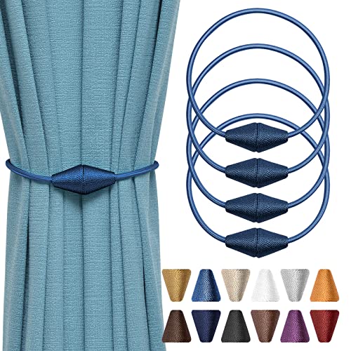Pretty Jolly 4 Stück Magnetische Vorhang-Raffhalter, handgefertigt, gewebt, Seil, Vorhang-Raffhalter, praktisch, dekorative Kegel-Vorhang-Raffhalter für Zuhause und Büro, Fenstervorhang (Marineblau) von Pretty Jolly