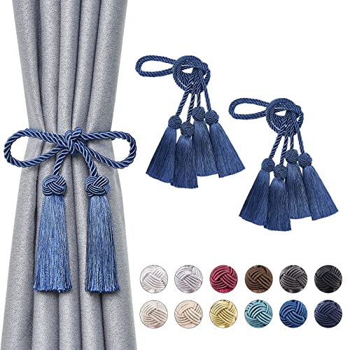 Pretty Jolly 4 Stück doppelte Quaste Vorhang Raffhalter handgemachte Seil Knoten drapieren Raffhalter Krawatte zurück Elegante dekorative Vorhanghalter für Haus & Büro Fenster Draperie (Marineblau) von Pretty Jolly