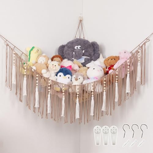 Pretty Jolly Stofftieraufbewahrung mit bunten Quasten und Perlen, Hängematte, Eck-Hängenetz, Boho-Makramee, Plüsch-Aufbewahrung für Kinderzimmer, Kinderzimmer, Dekoration, Wanddisplay für Mädchen Pretty Jolly Stofftieraufbewahrung mit bunten Quasten und Perlen, Hängematte, Eck-Hängenetz, Boho-Makramee, Plüsch-Aufbewahrung für Kinderzimmer, Kinderzimmer, Dekoration, Wanddisplay für Mädchen von Pretty Jolly