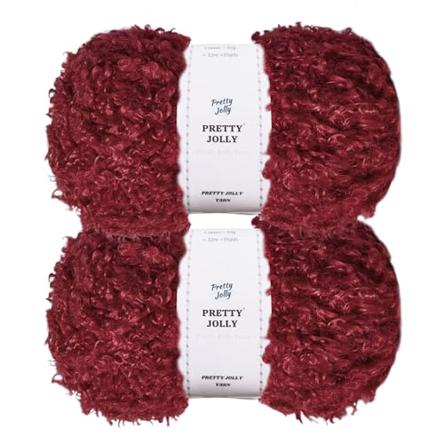 Pretty Jolly Teddyfell-Garn, superweiches, klobiges, flauschiges Kunstfell, Gesamtlänge 2 × 50 m (100 g × 2), Rot von Pretty Jolly