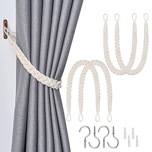 Pretty Jolly Vorhang Raffhalter aus natürlichem Baumwollseil, eleganter, dekorativer Vorhang-Raffhalter im Boho-Stil, weiche, handgewebte Seil-Vorhanghalter für Zuhause und Büro, Beige, 4 Stück von Pretty Jolly