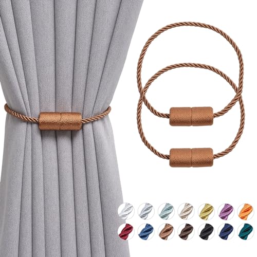 Pretty Jolly magnetische Vorhang Raffhalter handgefertigtes Gewebe Seil Vorhang-Raffhalter Einfachheit dekorative Vorhang drapieren Krawatte zurück für Haus Fenster Drapery, Heller Kaffee, 2 Stück von Pretty Jolly