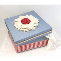Blaue Geschenk-Box - Blau Und Rot Rustikale Blaue Andenken Box Dekorative Canvas Blumenkasten von PrettyByrdDesigns