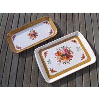 Kleine Florale Bohemian-Tabletts, Vintage-Geschirr Aus Den 70Er Jahren von PrettyFrenchAttic