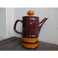 Tee- Oder Kaffeekanne - Vintage-Kaffeemaschine Aus Den Siebzigern Orangefarbene Und Braune Retro-Keramikkanne Orangefarbenes Pop-Service 70Er Jahren von PrettyFrenchAttic