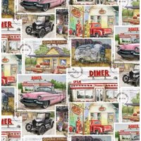 Oldtimer Und Diner Volant . Rosa Cadillac Roter Lieferwagen. Modell T Fenstervorhänge. Leichte Baumwolle von PrettyLittleValances