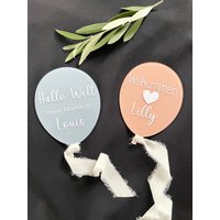 Hallo Welt - Mein Name Ist Willkommen Baby Namensschild Luftballon Acryl von PrettyThingsbyEmlip