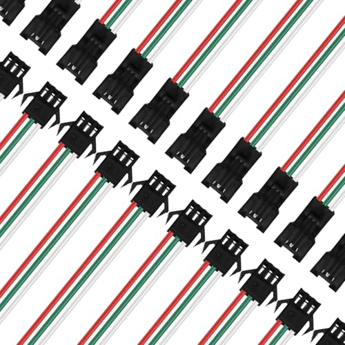 20 Stück JST SM LED-Streifenstecker,3 Pin Kabelstecker für WS2812B WS2811 WS2812 WS2814 SK6812 CCT LED-Streifenlicht,15–16 cm 22 AWG Stecker Buchse für Streifen zu Kabel Stecker von Pretwad