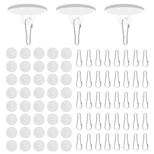 40 Stück 2cm Transparent Deckenhaken Selbstklebend Klebehaken Decke Klebehaken mit 40 Stück Fahnenmast-Clips,Decke für Schlafzimmer Badezimmer Hängende Festival Hochzeits Weihnachtsdekorationen von Pretwad