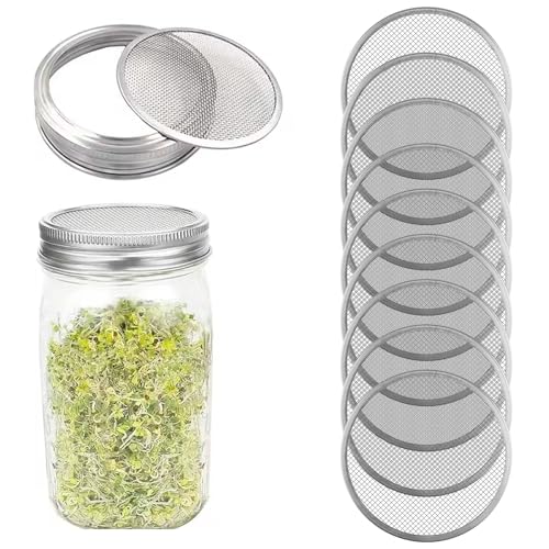 9 Stück Keimdeckel für Einmachgläser mit 82 mm Keimsieben – 304 Edelstahlgewebe für Alfalfa, Brokkoli, Linsen – Ideal für Keimung zu Hause und Bohnenkeimung. Siebdeckel (nur Siebe) von Pretwad