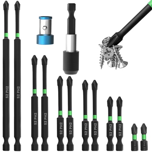 Magnetisches Schraubendreher-Bit-Set, 25–150 mm, Kreuzschlitz-Bits, #2, Schlag-Magnet-Bits, Schnellwechsel-Bithalter und Magnetring, Kreuzschlitz-Bohrer, 1/4 Zoll Sechskantschaft Magnetisches Schraubendreher-Bit-Set, 25–150 mm, Kreuzschlitz-Bits, #2, Schlag-Magnet-Bits, Schnellwechsel-Bithalter und Magnetring, Kreuzschlitz-Bohrer, 1/4 Zoll Sechskantschaft von Pretwad