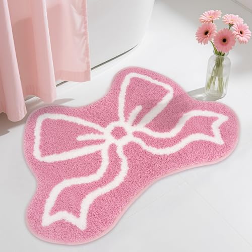 Badezimmerteppich, rosa Schleife, maschinenwaschbar, dekorativer rosa Teppich für Mädchenzimmer, Badezimmer und Kinderzimmer (60 x 30 cm) von Prewplam