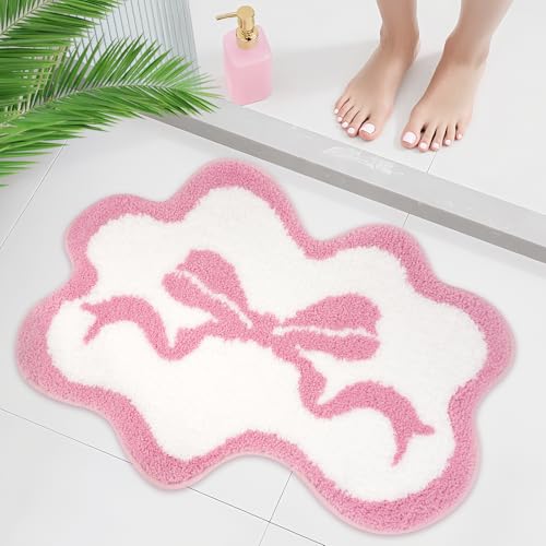 Pinker Teppich – niedlicher Badteppich, maschinenwaschbar, Badezimmermatte, dekorativer rosa Teppich für Mädchenzimmer, Badezimmer und Kinderzimmer (60 x 40 cm) von Prewplam