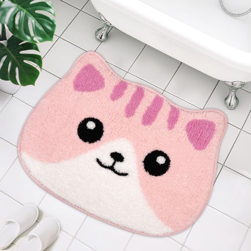 Prewplam Badezimmerteppiche – niedliche rosa Katzen-Badematte, Kawaii-Kitty-Gesicht, Badteppich für Mädchen, weiche, rutschfeste, saugfähige Bodenmatte für Badezimmer-Dekor Prewplam Badezimmerteppiche – niedliche rosa Katzen-Badematte, Kawaii-Kitty-Gesicht, Badteppich für Mädchen, weiche, rutschfeste, saugfähige Bodenmatte für Badezimmer-Dekor von Prewplam