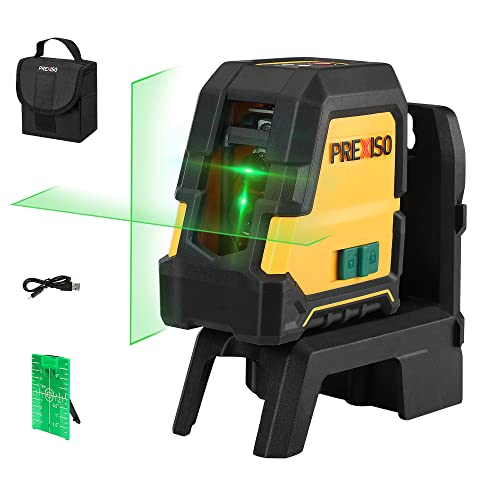 PREXISO Kreuzlinienlaser Grün 30m, Selbstnivellierend Linienlaser mit Dualem Lasermodul, mit Magnethalterung, Laserzieltafel & Schutztasche, USB-Aufladung, für Bau, Bodenfliesen, Hausrenovierung von Prexiso