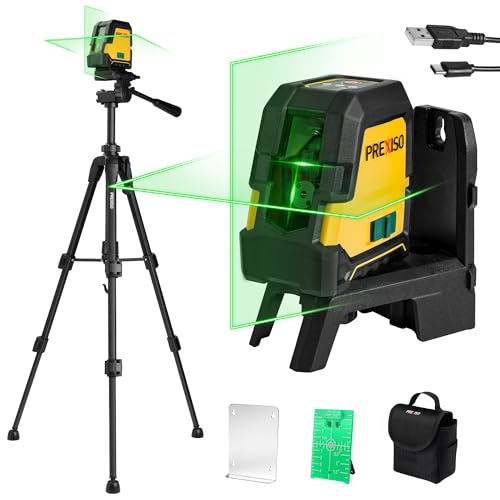 PREXISO Kreuzlinienlaser mit Stativ Grün 30m, Selbstnivellierend Linienlaser mit Dualem Lasermodul, mit Magnethalterung&Stativ, USB-Aufladung, für Bau, Bodenfliesen, Hausrenovierung von Prexiso