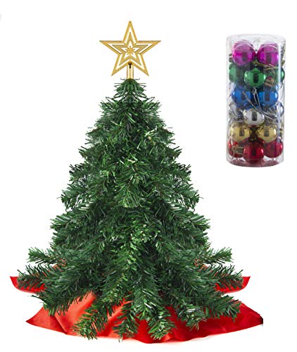 Prextex Weihnachtsbaum Künstlich 56cm, Mini Weihnachtsbaum Set für Tische mit Stern-Baumspitze und hängendem Baumschmuck für DIY-Weihnachtsdekoration von Prextex