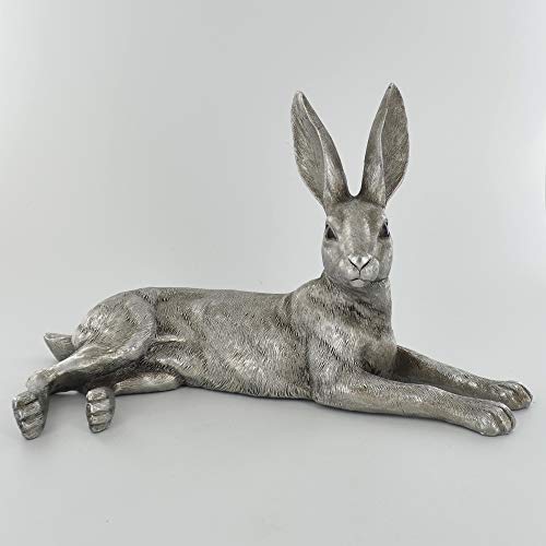 Prezents.com Antik Silber - Hasen Hasen Harriet Glenn Kaninchen Home Decor Ornament Landschaft Tierwelt Skulptur Geschenk H 12 cm von Prezents.com