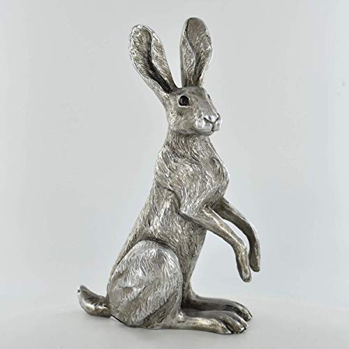 Prezents.com Antik Silber - Mohnblume Hase Harriet Glenn Home Decor Ornament Landschaft Tierwelt Kaninchen Skulptur Geschenk H 16 cm von Prezents.com