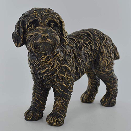 Prezents.com Großer Cockapoo-Hund stehend, kaltgegossene Bronze-Harz-Skulptur – Haustier-Geschenke, auffällige Heimdekoration, Höhe: 17 cm von Prezents.com