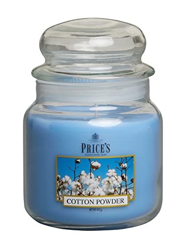 Price's - Cotton Powder Medium Jar Candle - süßer, leckerer, hochwertiger Duft - lang anhaltender Duft - bis zu 90 Stunden Brenndauer - ideal für alle Anlässe von Price's