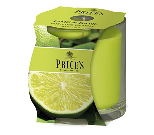 Price's - Limetten- und Basilikumkerze im Glas – Zitrusfrüchte, süßer und hochwertiger Duft – langanhaltender Duft – bis zu 45 Stunden Brenndauer von Price's