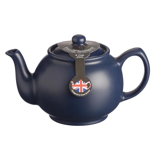 Price & Kensington Englische Teekanne mit Siebeinsatz für 6 Tassen, aus hochwertigem Steingut, matt blau, mikrowellen- und spülmaschinenfest, Vintage Teebereiter mit Sieb von Price & Kensington