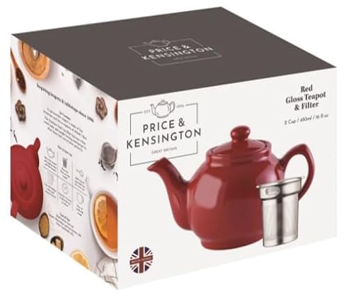 Price & Kensington Englische Teekanne mit Siebeinsatz für 6 Tassen, aus hochwertigem Steingut, mit Glanzglasur, rot, mikrowellen- und spülmaschinenfest, Vintage Teebereiter mit Sieb von Price & Kensington