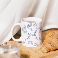 Bride Doodle Scretch Engagement Accouncement Mug Wedding Gift To Be Bridal Shower Wife Bachelorette Party Line Art Hand Drawn Girly 90S Blue von PricelessMomentsDE