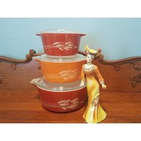 Vintage Pyrex Auflauf-Set Orange Weizen Herbsternte, Mcm Kochgeschirr von PricelessTreasures01