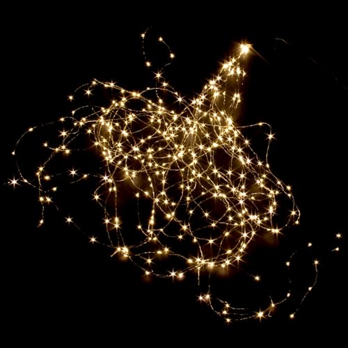 PRIDEA LED Lichterbündel Lichtdraht mit Strom Girlande Cooper Light 360 weiß warm Micro LED Weihnachtsdeko Lichtschweif Wasserfall für innen & außen wasserfest 200 cm von Pridea