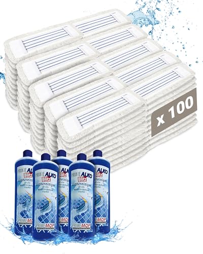 Prieser 100x Profi Wischbezug 50cm inkl.5L Reiniger – aus robuster Baumwolle und Mikrofaser – Fusselfreier Wischmopp Bezug für sehr Gute Schmutzaufnahme – langlebiger Bodenwischer Bezug von Prieser