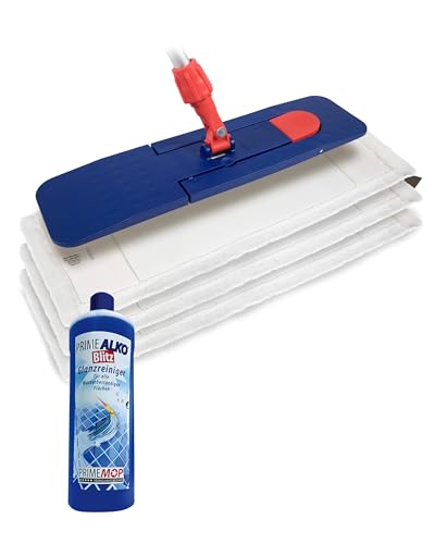 Prieser 6 in 1 Profi Mikrofaser Bodenwischer Set – Putzmittel in Industriequalität – Mop Set 40cm – Inklusive ALKO Blitz Glanzreiniger – Wischer Set von Prieser