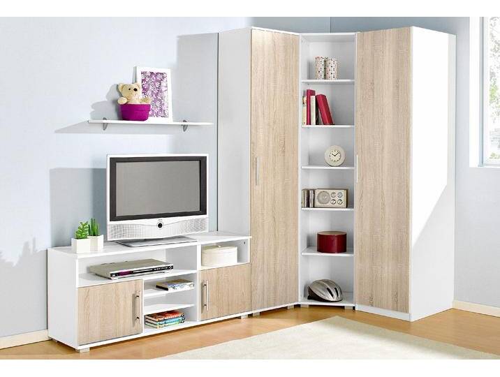 Jugendzimmer-Set PRIESS, weiß (weiß, struktureichefarben hell), mit 1-trg. Kleiderschrank, Schlafzimmermöbel-Sets, Kleiderschrank, Regalelement, Wäscheschrank, Sideboard und Wandregal von Priess