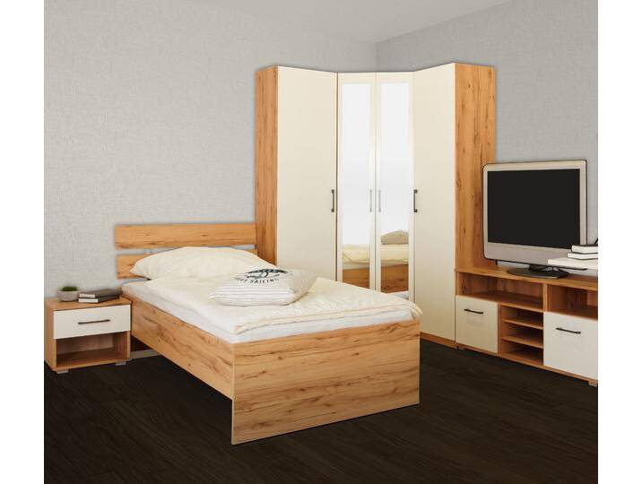 Jugendzimmer-Set PRIESS Lissabon , braun (astkernbuche, lichtweiß), B/H: 90cm x 200cm, Holzwerkstoff, Schlafzimmermöbel-Sets, 6-teiliges Set von Priess