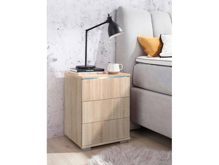 Nachtkommode PRIESS, beige (struktureichefarben hell), B:41cm H:54cm T:38cm, Sideboards, mit LED-Beleuchtung und Push-to-open von Priess