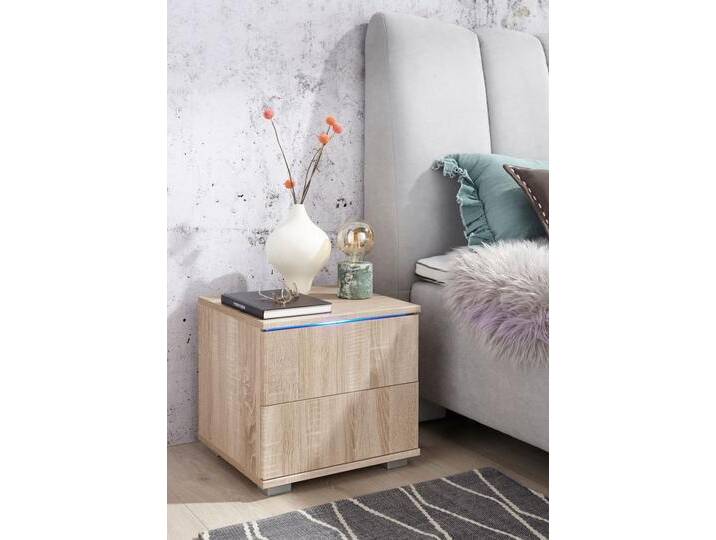 Nachtkommode PRIESS, braun (struktureichefarben hell), B:41cm H:37cm T:38cm, Sideboards, mit LED-Beleuchtung und Push-to-open von Priess