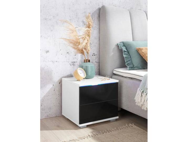Nachtkommode PRIESS, schwarz (weiß, schwarz hochglanz), B:41cm H:37cm T:38cm, Sideboards, mit LED-Beleuchtung und Push-to-open von Priess