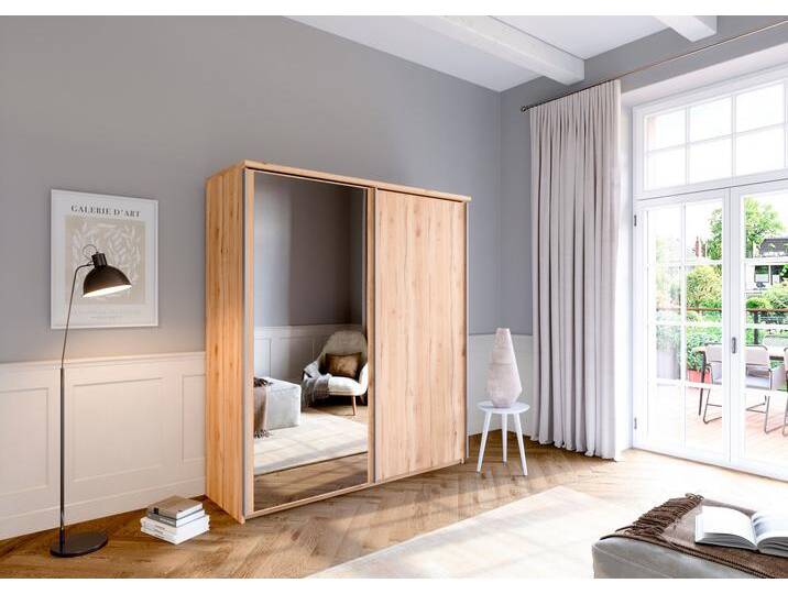 Schwebetürenschrank PRIESS Arnsberg , braun (astkernbuche), B:187cm H:211cm T:64,5cm, Spanplatte, Schränke, mit Spiegel von Priess