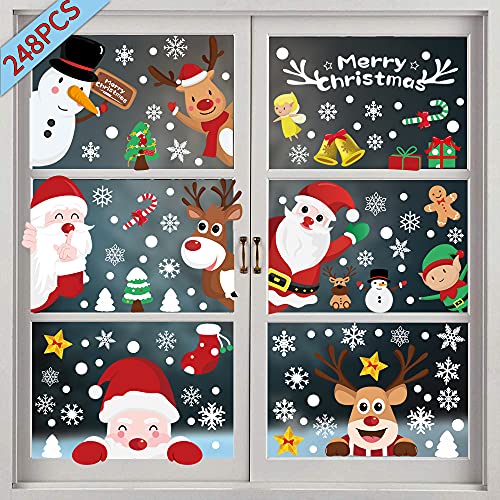 248 Stück Fensterbilder Weihnachten, Weihnachtsdeko Fenster, Fensterdeko Weihnachten, Weihnachten Deko Selbstklebend Doppelseitige Fenstersticker Christmas Decorations(9 Blatt, 20x30cm) von Priksia