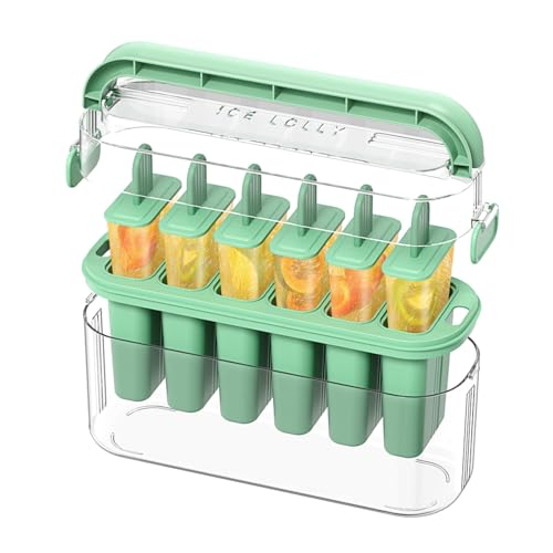 Eisformen Eis am Stiel, Eisförmchen Wiederverwendbar Formen Eiscreme mit 6 Fächern & Tragbarer Griff – PET+PP Material – DIY Popsicle form Ice Pop Maker Set von Priksia