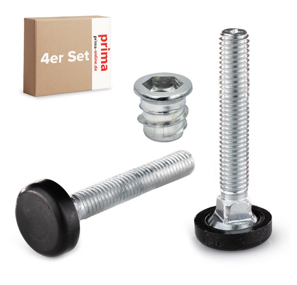 Prima-Online Stellfuß 4er Set Regulierschraube Stellfüße M8 mit M8x15mm Einschlagmuttern von Prima-Online