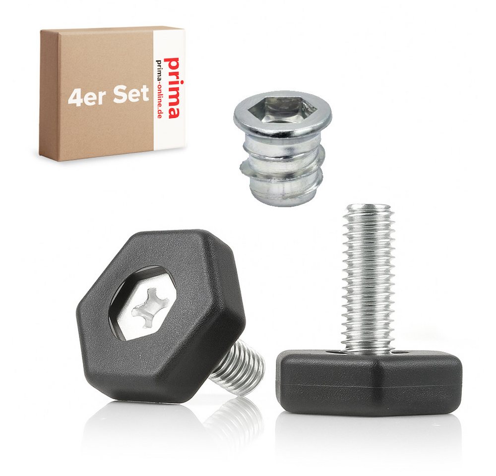 Prima-Online Stellfuß 4er Set Regulierschraube Stellfüße M8 mit M8x15mm Einschlagmuttern von Prima-Online