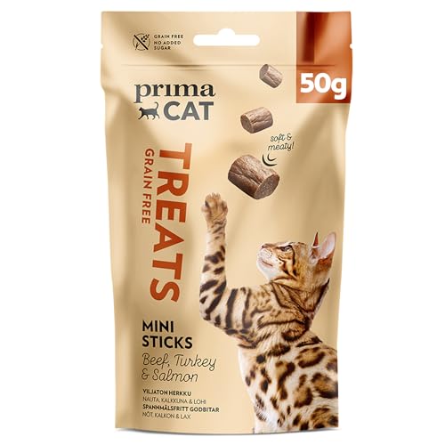 PrimaCat - Getreidefreie Softy Mini Sticks Katzenleckerlis, Geschmacksrichtung Rind, Truthahn und Lachs, 50g von PrimaCat