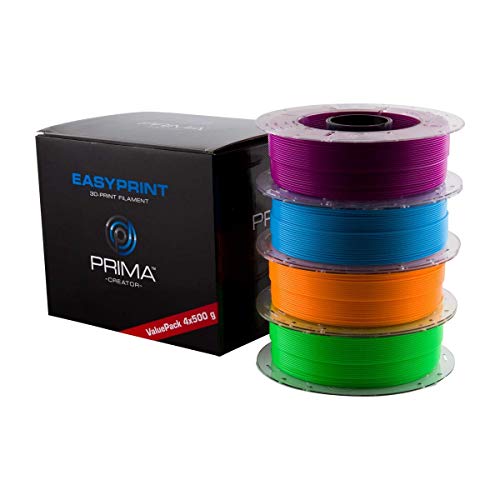 PrimaCreator EasyPrint PLA Value Pack Neon - 1.75mm - 4x 500 g (Total 2 kg) - Neon Blau, Neon Grün, Neon Orange, Neon Violett von PrimaCreator